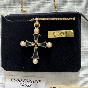 JJI 1998 Storyline Genuine  PEARL/SAPPHIRE CROSS PENDANT necklace